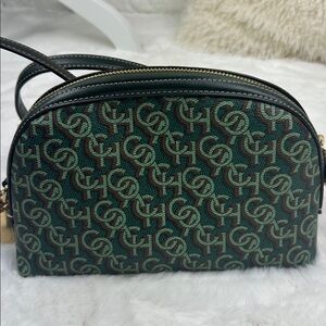 Coach CF343 Madi Crossbody W Coach Monogram Print Green Canvas Leather Bag